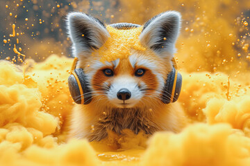 yellow fox with headset