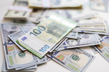 Obraz na płótnie Canvas Money. Euro banknotes close up. Several hundred euro banknotes.