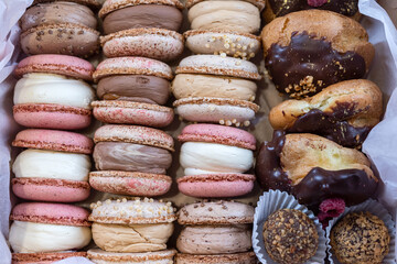 hand made sweet tasty colorful macaroons. Bakery concept