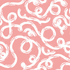 Seamless pattern of bright colorful abstract squiggles print, continuous line, textured scribble spiral and wavy lines. retro 80s. Chaotic ink crayon dry brush texture. Vector illustration.