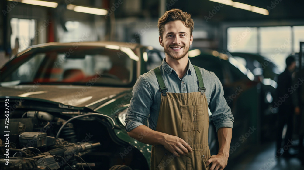 Wall mural 自動車整備士の働く男性 car repair engineer