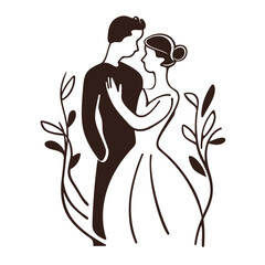 vector ne line bride and groom wedding couple isolated background