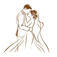 vector ne line bride and groom wedding couple isolated background