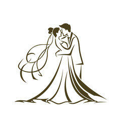 vector ne line bride and groom wedding couple isolated background