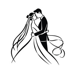 vector ne line bride and groom wedding couple isolated background