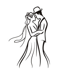 vector ne line bride and groom wedding couple isolated background