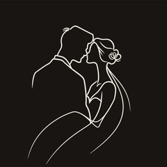 vector ne line bride and groom wedding couple isolated background