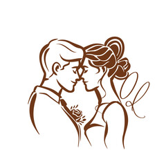 vector ne line bride and groom wedding couple isolated background