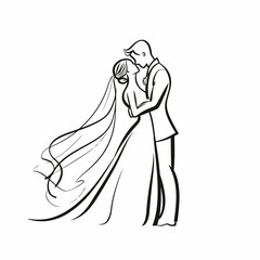 vector ne line bride and groom wedding couple isolated background