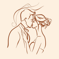 vector ne line bride and groom wedding couple isolated background