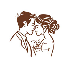 vector ne line bride and groom wedding couple isolated background