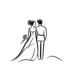 vector ne line bride and groom wedding couple isolated background