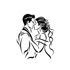 vector ne line bride and groom wedding couple isolated background