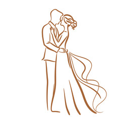 vector ne line bride and groom wedding couple isolated background
