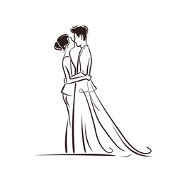 vector ne line bride and groom wedding couple isolated background