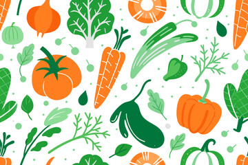 Seamless pattern with hand drawn doodle vegetables