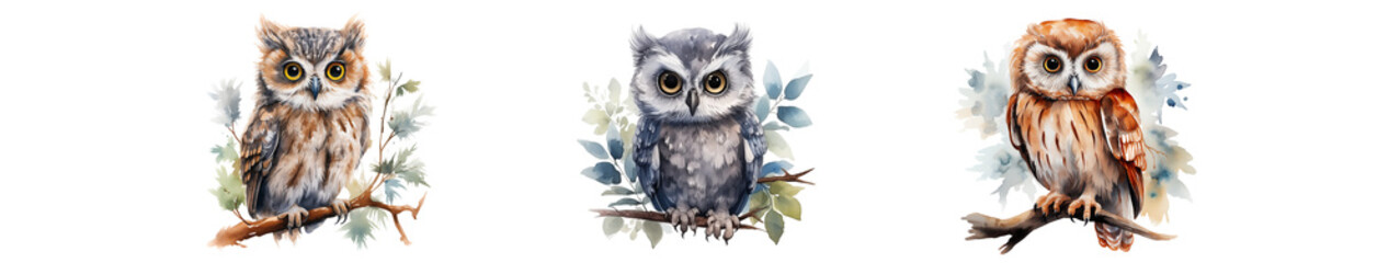 A cute paster color watercolor owl isolated on transparent background generative Ai