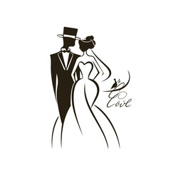 vector ne line bride and groom wedding couple symbol