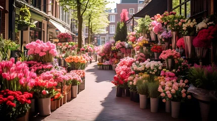 Gordijnen Flower market in the old town of Rotterdam, Netherlands © Michelle