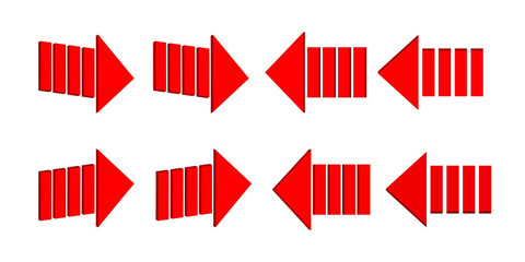 red arrows sign three-dimensional or 3d shape isolated on white background with left and right arrow. 