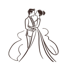 vector ne line bride and groom wedding couple symbol