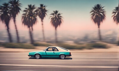 Fototapeta na wymiar California dream: Drive vibes with a classic 80s car