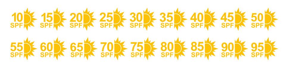 SPF 50 icon. Sun protection for skin. UVA UVB sunscreen protection. SPF icon for or skin cosmetics packaging. Vector