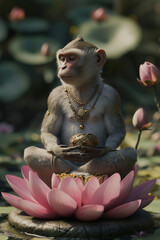 Monkeys practicing on lotus flowers