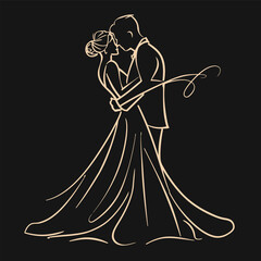 vector one line art bride and groom wedding couple isolated background