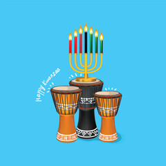 Capture the vibrant energy of a Kuumba celebration with drumming and dance, showcasing creativity and the arts as part of the Kwanzaa festivities in vector style