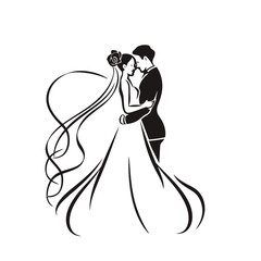 vector one line art bride and groom wedding couple isolated background