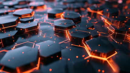 Abstract Black Hexagonal 3D Pattern. Technology, Cyberspace, Innovation. Geometric Honeycomb, Grid, Data Clusters, Modular System Architecture. Wallpaper, Banner, Background, Texture
