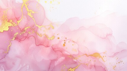 Pink and gold abstract fluid art background with glitter.