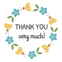 Thank you very much round card, sticker in floral frame for greeting card, appreciation gift tag, print, round sticker for packaging sweets, greeting card, small business, customers orders.