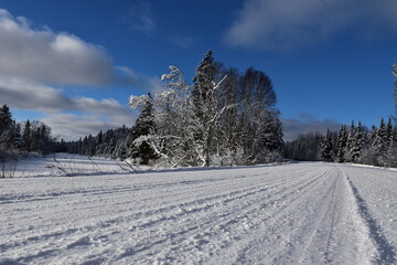 The icy road in winter, Sainte-Lucie, Québec, Canada