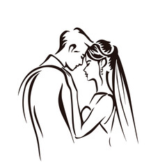 vector one line art bride and groom wedding couple isolated background