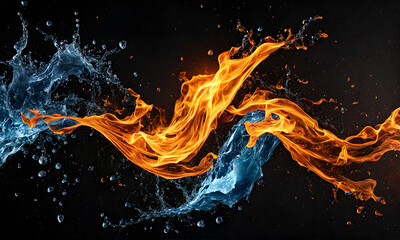 Fiery flames meet cool splashing water