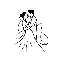 vector one line art bride and groom wedding couple 