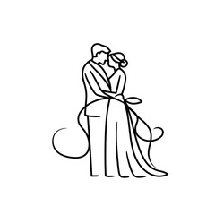 vector one line art bride and groom wedding couple 