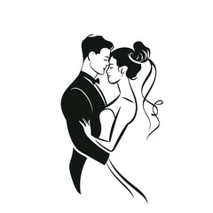 vector one line art bride and groom wedding couple 