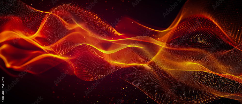 Wall mural wave of dots and weave lines. abstract digital technology background. abstract wave moving dots flow