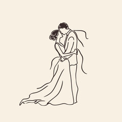 Fototapeta premium vector one line art bride and groom wedding couple 