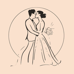 Fototapeta premium vector one line art bride and groom wedding couple 