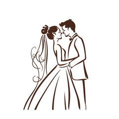 vector one line art bride and groom wedding couple 