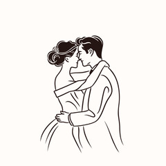 Obraz premium vector one line art bride and groom wedding couple 