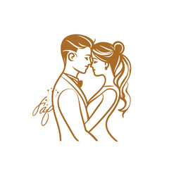 vector one line art bride and groom wedding couple 