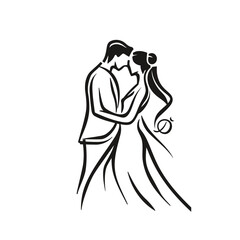 vector one line art bride and groom wedding couple 