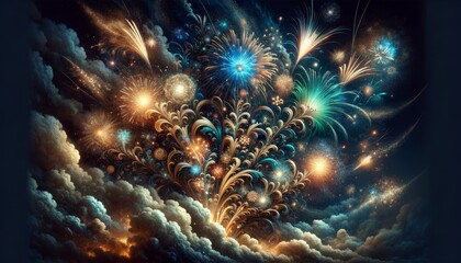 a colorful display of vibrant fireworks in the night sky