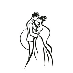 vector one line art bride and groom wedding couple 