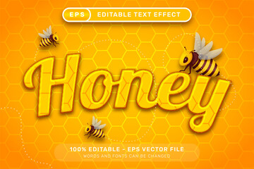 honey 3d text effect and editable text effect with honey bee illustration